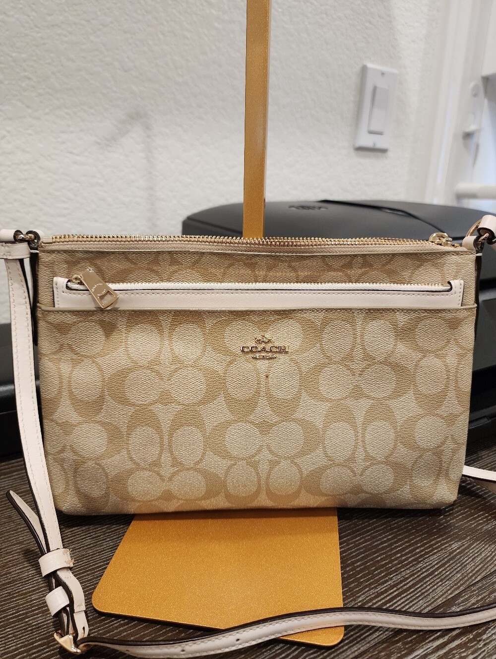 Coach Signature Tan Crossbody Bag with White Trim - Picture 2 of 16